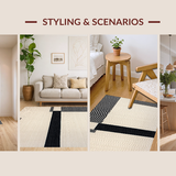Ultra Soft Area Rug, Non Slip, Stain Resistant, Washable Area Rugs for Living Room, Bedroom, Stylish Transitional Black and Beige(Beige)