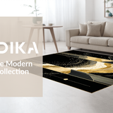 Ultra Soft Area Rug, Non Slip, Stain Resistant, Washable Area Rugs for Living Room, Bedroom, Sleek Contemporary Gold Accented Lines(Black)