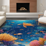 Ultra Soft Area Rug, Non Slip, Stain Resistant, Washable Area Rugs for Living Room, Bedroom, Exotic Ocean Ecosystem Rug With Majestic Turtles Exploring Vivid Coral Garden(Blue)