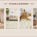 Ultra Soft Area Rug, Non Slip, Stain Resistant, Washable Area Rugs for Living Room, Bedroom, Sage Green Boho Floral Bedroom Carpet Non-Slip(Beige)