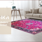 Ultra Soft Area Rug, Non Slip, Stain Resistant, Washable Area Rugs for Living Room, Bedroom, Rustic Hot Pink Trellis Charm(Red)