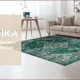 Ultra Soft Area Rug, Non Slip, Stain Resistant, Washable Area Rugs for Living Room, Bedroom, Elegant Distressed Geometric Style(Green)