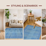 Ultra Soft Area Rug, Non Slip, Stain Resistant, Washable Area Rugs for Living Room, Bedroom, Sophisticated Subtle Braided Detail(Blue)