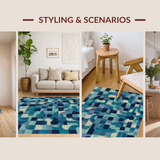 Ultra Soft Area Rug, Non Slip, Stain Resistant, Washable Area Rugs for Living Room, Bedroom, Sophisticated Bow Motif Rug with Blue Toned Overlapping Ribbon Graphics(Blue)