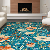 Ultra Soft Area Rug, Non Slip, Stain Resistant, Washable Area Rugs for Living Room, Bedroom, Bold Orange Floral Harmony(Blue)