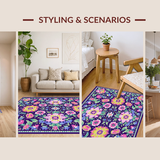 Ultra Soft Area Rug, Non Slip, Stain Resistant, Washable Area Rugs for Living Room, Bedroom, Striking Modern Colorful Blooms(Purple)