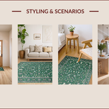 Ultra Soft Area Rug, Non Slip, Stain Resistant, Washable Area Rugs for Living Room, Bedroom, Vintage Botanical Tile Motif(Green)