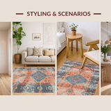 Ultra Soft Area Rug, Non Slip, Stain Resistant, Washable Area Rugs for Living Room, Bedroom, Sophisticated Lattice Style in Soft Tones(Orange)