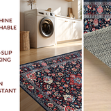 Ultra Soft Area Rug, Non Slip, Stain Resistant, Washable Area Rugs for Living Room, Bedroom, Elegant Faded Floral Elegance(Blue)