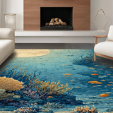 Ultra Soft Area Rug, Non Slip, Stain Resistant, Washable Area Rugs for Living Room, Bedroom, Nautical Treasure Carpet With Sea Turtle Journey Through Coral Haven(Blue)