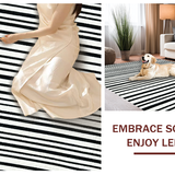 Ultra Soft Area Rug, Non Slip, Stain Resistant, Washable Area Rugs for Living Room, Bedroom, Contemporary Striped Door Mat Layered Look Area Rug(Black)