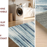 Ultra Soft Area Rug, Non Slip, Stain Resistant, Washable Area Rugs for Living Room, Bedroom, Coastal Breeze Abstract Carpet: Serene Grey-Blue Striped Design for Entryway(Blue)