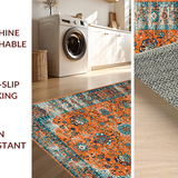 Ultra Soft Area Rug, Non Slip, Stain Resistant, Washable Area Rugs for Living Room, Bedroom, Rustic Faded Floral Charm(Orange)