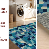 Ultra Soft Area Rug, Non Slip, Stain Resistant, Washable Area Rugs for Living Room, Bedroom, Sophisticated Bow Motif Rug with Blue Toned Overlapping Ribbon Graphics(Blue)