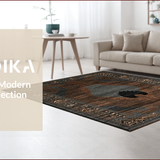 Ultra Soft Area Rug, Non Slip, Stain Resistant, Washable Area Rugs for Living Room, Bedroom, Vintage Elk and Bear Motif(Brown)