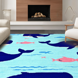 Ultra Soft Area Rug, Non Slip, Stain Resistant, Washable Area Rugs for Living Room, Bedroom, Joyful Underwater Adventure Pattern(Blue)