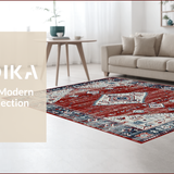 Ultra Soft Area Rug, Non Slip, Stain Resistant, Washable Area Rugs for Living Room, Bedroom, Contemporary Distressed Geometric Charm(Red)