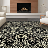 Ultra Soft Area Rug, Non Slip, Stain Resistant, Washable Area Rugs for Living Room, Bedroom, Eclectic Earthy Geometric Fusion(Black)