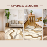 Ultra Soft Area Rug, Non Slip, Stain Resistant, Washable Area Rugs for Living Room, Bedroom, Luxurious Beige Curved Patterns(Beige)