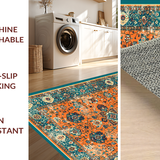Ultra Soft Area Rug, Non Slip, Stain Resistant, Washable Area Rugs for Living Room, Bedroom, Artful Distressed Lattice Style(Orange)