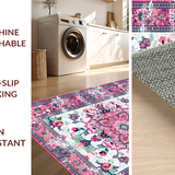 Ultra Soft Area Rug, Non Slip, Stain Resistant, Washable Area Rugs for Living Room, Bedroom, Whimsical Multi-Colored Ogee Style(Pink)