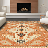 Ultra Soft Area Rug, Non Slip, Stain Resistant, Washable Area Rugs for Living Room, Bedroom, Elegant Distressed Round Pattern(Orange)