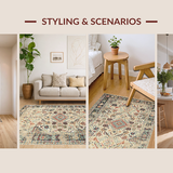 Ultra Soft Area Rug, Non Slip, Stain Resistant, Washable Area Rugs for Living Room, Bedroom, Cozy Retro Tiled Design(Beige)