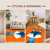 Ultra Soft Area Rug, Non Slip, Stain Resistant, Washable Area Rugs for Living Room, Bedroom, Dynamic Animated Wolf Imagery(Orange)