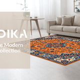 Ultra Soft Area Rug, Non Slip, Stain Resistant, Washable Area Rugs for Living Room, Bedroom, Elegant Round Geometric Motif(Orange)
