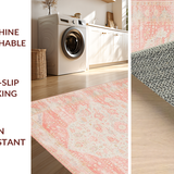 Ultra Soft Area Rug, Non Slip, Stain Resistant, Washable Area Rugs for Living Room, Bedroom, Contemporary Distressed Floral Fusion(Pink)