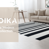 Ultra Soft Area Rug, Non Slip, Stain Resistant, Washable Area Rugs for Living Room, Bedroom, Boho Inspired Linear Contrast Rug with Washable Reversible Design(Black)