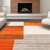 Ultra Soft Area Rug, Non Slip, Stain Resistant, Washable Area Rugs for Living Room, Bedroom, Bold Textured Geometric Arrangement(Orange)