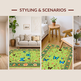 Ultra Soft Area Rug, Non Slip, Stain Resistant, Washable Area Rugs for Living Room, Bedroom, Charming Retro Insect Pattern(Green)