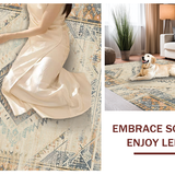 Ultra Soft Area Rug, Non Slip, Stain Resistant, Washable Area Rugs for Living Room, Bedroom, Cozy Distressed Ethnic Print(Beige)