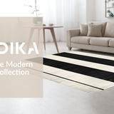 Ultra Soft Area Rug, Non Slip, Stain Resistant, Washable Area Rugs for Living Room, Bedroom, Contrasting Parallel Line Design Washable Handcrafted Farmhouse Rug(Black)