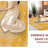 Ultra Soft Area Rug, Non Slip, Stain Resistant, Washable Area Rugs for Living Room, Bedroom, Luxurious Vintage Curvilinear Forms(Yellow)