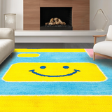 Ultra Soft Area Rug, Non Slip, Stain Resistant, Washable Area Rugs for Living Room, Bedroom, Charming Happy Face Interactive Design(Blue)