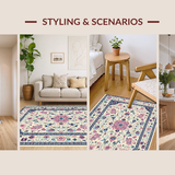 Ultra Soft Area Rug, Non Slip, Stain Resistant, Washable Area Rugs for Living Room, Bedroom, Rustic Soft Pastel Floral Design(Ivory)