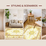 Ultra Soft Area Rug, Non Slip, Stain Resistant, Washable Area Rugs for Living Room, Bedroom, Yellow Geometric Bliss(White)