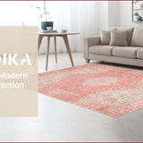 Ultra Soft Area Rug, Non Slip, Stain Resistant, Washable Area Rugs for Living Room, Bedroom, Soft Retro Botanical Motif(Pink)
