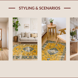 Ultra Soft Area Rug, Non Slip, Stain Resistant, Washable Area Rugs for Living Room, Bedroom, Chic Distressed Geometric Motif(Yellow)