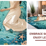 Ultra Soft Area Rug, Non Slip, Stain Resistant, Washable Area Rugs for Living Room, Bedroom, Oceanic Wonderland Low Pile Rug With Aquatic Life Design And Wave Border(Blue)