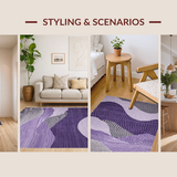 Ultra Soft Area Rug, Non Slip, Stain Resistant, Washable Area Rugs for Living Room, Bedroom, Sophisticated Black Grey Ripple Effect(Purple)
