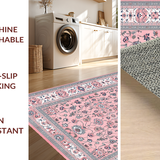 Ultra Soft Area Rug, Non Slip, Stain Resistant, Washable Area Rugs for Living Room, Bedroom, Luxurious Gray and Pink Trellis Pattern(Pink)