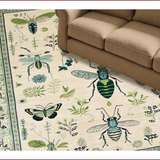 Ultra Soft Area Rug, Non Slip, Stain Resistant, Washable Area Rugs for Living Room, Bedroom, Elegant Earthy Floral Insect Design(Beige)