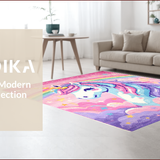 Ultra Soft Area Rug, Non Slip, Stain Resistant, Washable Area Rugs for Living Room, Bedroom, Pastel Unicorn Rainbow Rug for Girls Nursery(Red)