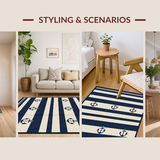 Ultra Soft Area Rug, Non Slip, Stain Resistant, Washable Area Rugs for Living Room, Bedroom, Classic Maritime Anchor Pattern(Blue)