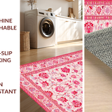 Ultra Soft Area Rug, Non Slip, Stain Resistant, Washable Area Rugs for Living Room, Bedroom, Cozy Vibrant Floral Tapestry Style(Pink)