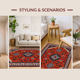 Ultra Soft Area Rug, Non Slip, Stain Resistant, Washable Area Rugs for Living Room, Bedroom, Artistic Distressed Geometric Fusion(Red)