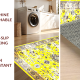 Ultra Soft Area Rug, Non Slip, Stain Resistant, Washable Area Rugs for Living Room, Bedroom, Classic Distressed Floral Arrangement(Yellow)